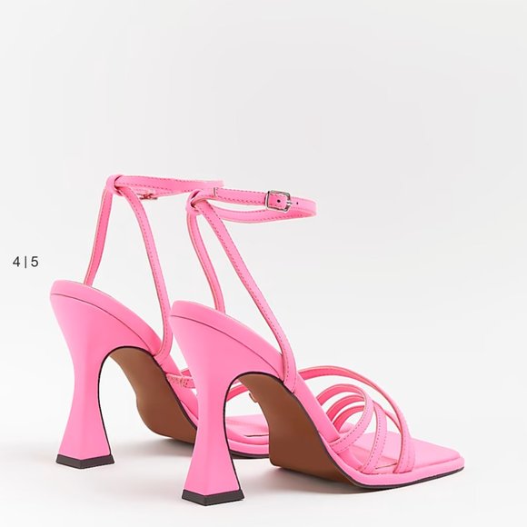 RIVER ISLAND STRAPPY HEELED SANDALS US 8 IN HOT BARBIE PINK - Picture 4 of 5